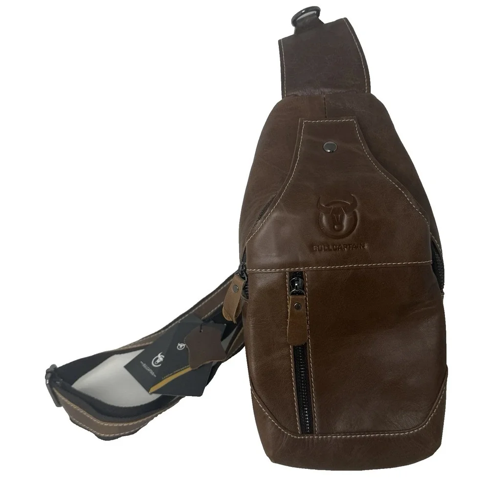 Leather Sling Bag Mens Chest Bag Casual Shoulder Crossbody Bags Travel Hiking...